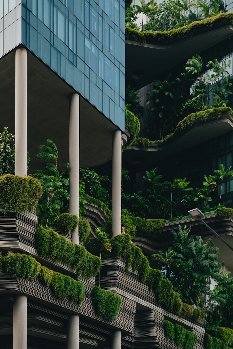 Building with vertical gardens and balconies.